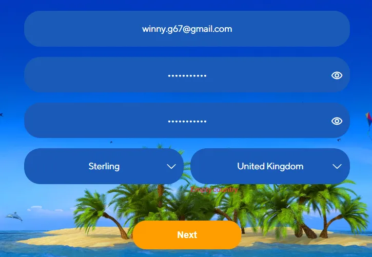 Fun Casino registration form